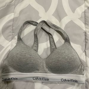 Grey Calvin Klein padded sports bra.